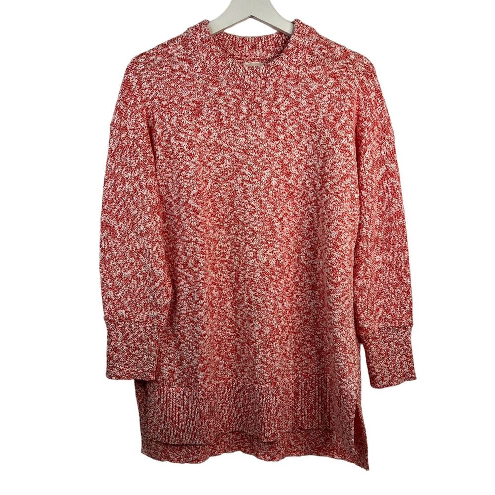 Lou & Grey Size XS Sweater Tunic Knit Oversized Stretch Woman’s Red White Marled